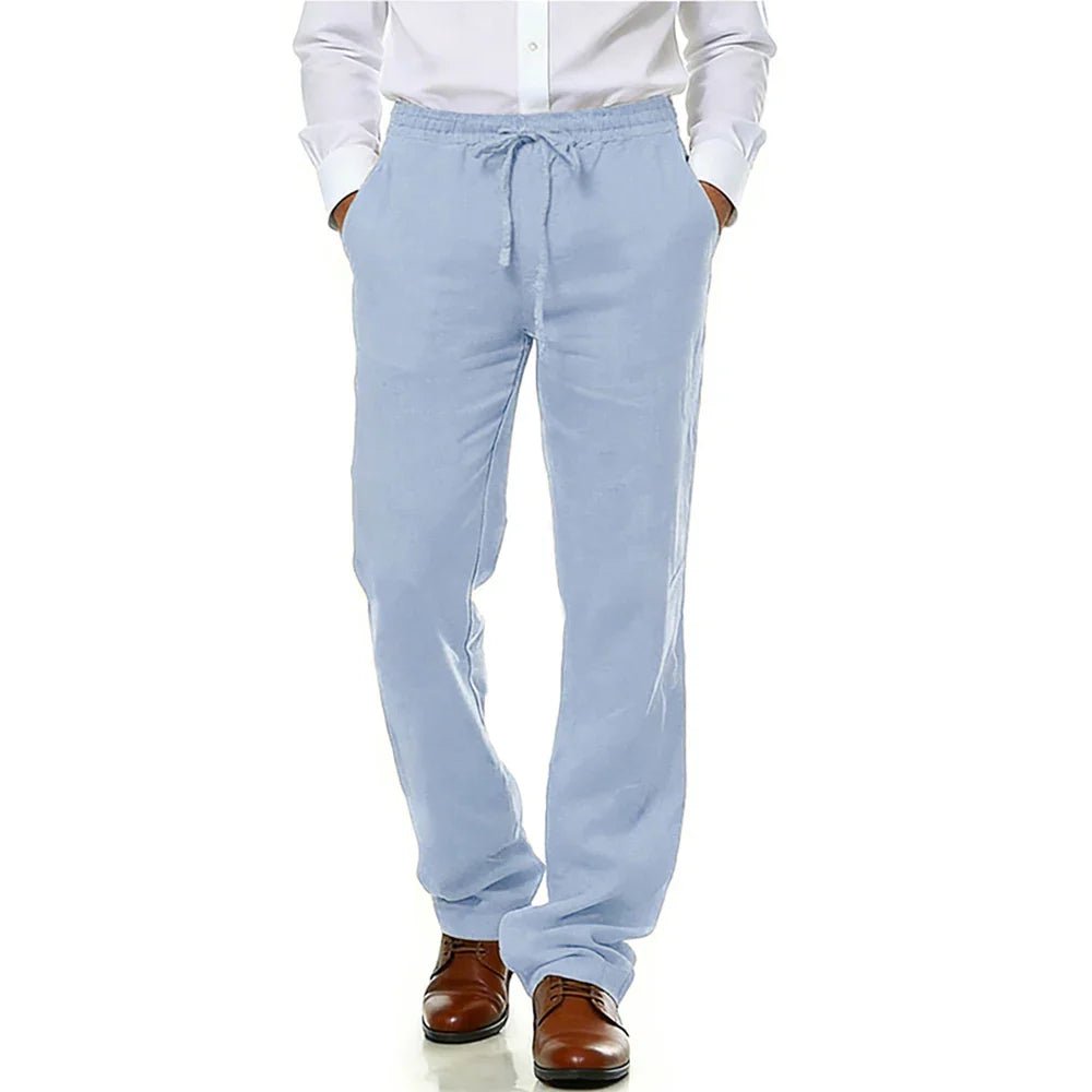 Pantalones elegantes de algodón y lino