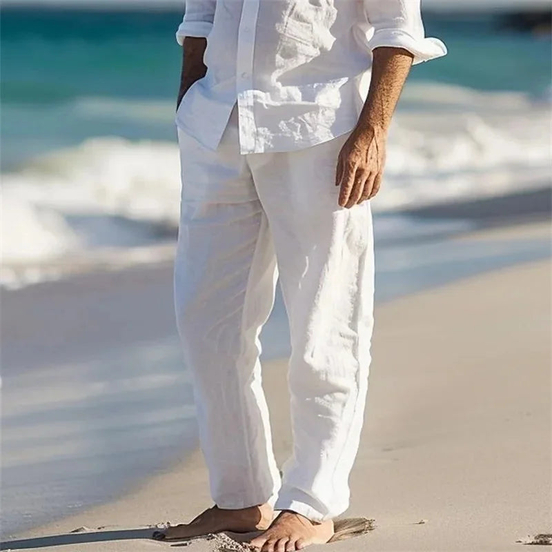 Pantalones de lino informales para la playa