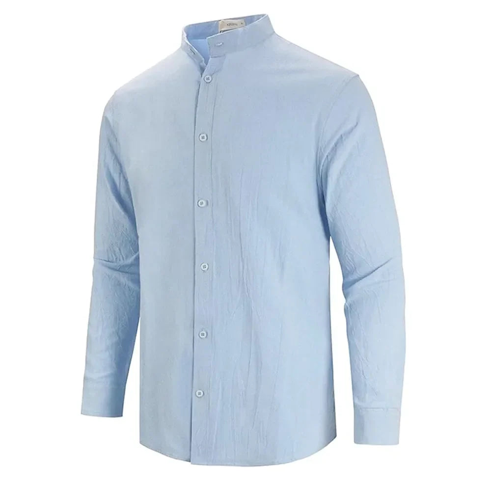 Elegante camisa de algodón y lino de manga larga