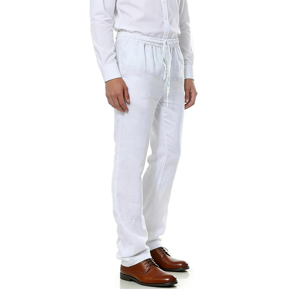 Pantalones elegantes de algodón y lino