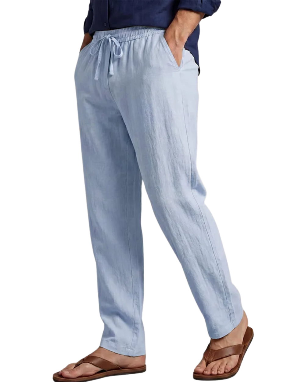 Pantalones elegantes de algodón y lino